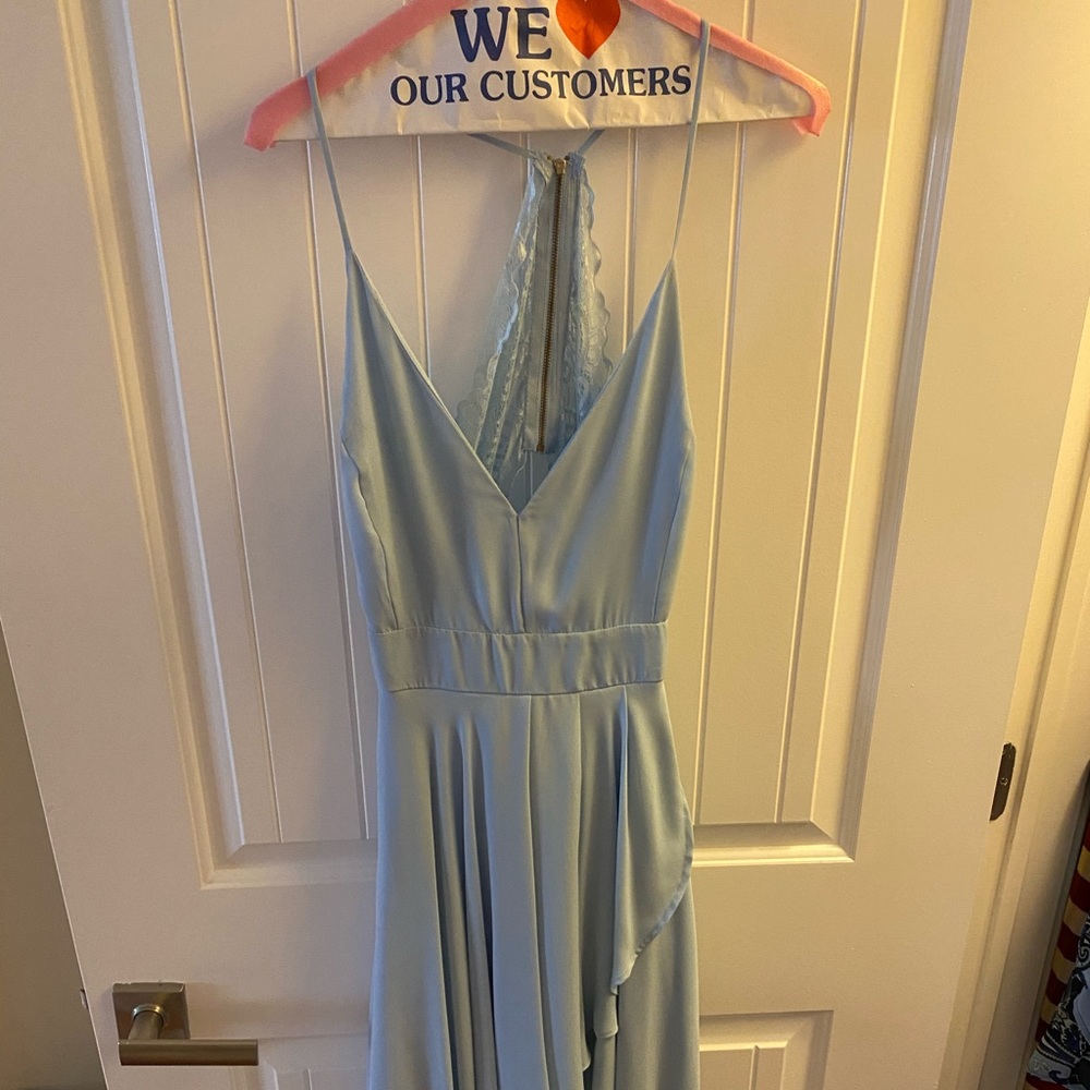 high low lace back dress